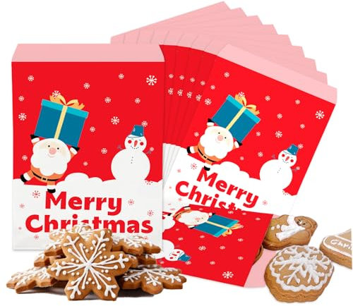 100 Stück Weihnachten Naschitüten Candy Bar Papiertüten Klein Kraft Butterbrottüten Bunt 13x18cm Mini Geschenktüten Papiertüten Bunte Tüten Candybar brotpapiertüten für Weihnachten,Hochzeiten