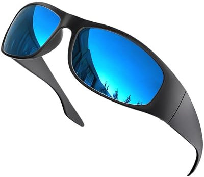 grinderPUNCH Super Dark Lens Black Sunglasses | Biker Style Rider | Wrap Around Frame (Glossy Frame/Blue Lens)