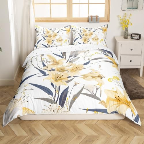 Homemissing Fleur de lys Sets de Housse de Couette Fleur de lys Parure de Lit 200x200cm modèle de Jardin Romantique pour Les Hommes et Les Femmes Housse de Couette Parure Housse de Couette