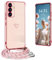 Yutwo Coque pour Samsung Galaxy A56 5G avec Cordon, Coque pour Samsung Galaxy A56 5G avec Collier Housse avec Coeur Motif Antichoc Coque avec Cordon,Rose