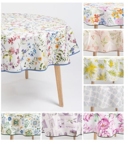 laro Ø 160 cm Premium Line Sommerblumen Bunt Hell Tischdecke rund - PVC Kunststoff - Wasserdicht & abwischbar, Muster:Blumenwiese Bunt Hell, Größe: Rund 160cm