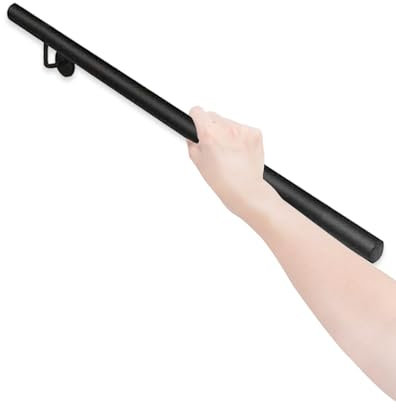 Barandilla de Escalera de Hierro Forjado - Pasamanos de Escalera Barra de Apoyo para Interiores y Exteriores Pasamanos de Pared Seguridad Antideslizante, Negro(100cm)