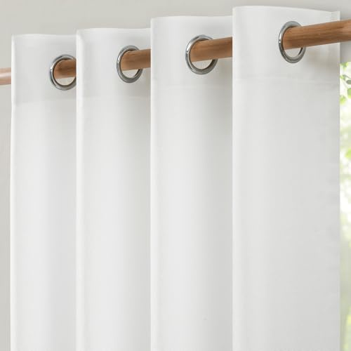 Softalker Leinen Gardinen 250 cm Lange mit ösen Weiß Vorhänge Wohnzimmer Modern 300 cm Extra Breit Raumtrenner Vorhang Halbtransparent Gardinenschals Schlafzimmer Gardine für Gardinenstange,1 Stück