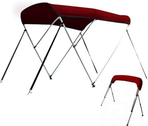 Toldo Bimini para Barco, Toldos para Barco de 3 Arcos, Lona 600D de Grado Marino, Impermeable, con Marco de Aluminio y Poste de Soporte Trasero(Red,137-152cm/54-60in)