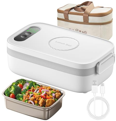 AmaCielo Cordless Electric Lunch Box, 14000mAh Rechargeable Heating Lunch Box with Large Bag for Adults, 1L Portable Self-Heating Food Warmer for Work, Office, Car, Travel, Picnic & Outdoor
