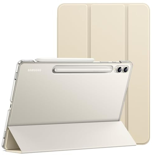 TXWLLIU Hülle für Samsung Galaxy Tab S10 Plus/Tab S9 Plus 12,4 Zoll, Tri-Fold Stand Hard PC Back Schutzhülle mit Automatisches Aufwachen/Schlafen, Cremeweiß