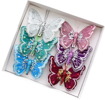 Fyearfly Lot de 6 pinces à cheveux en forme de papillon à paillettes colorées pour sapin de Noël