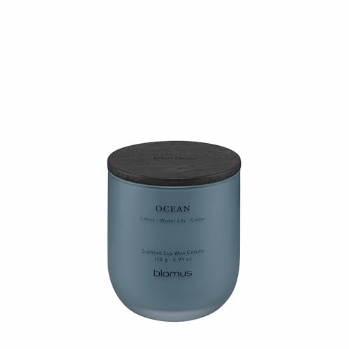 blomus Duftkerze -TUOKSU- | Farbe Tradewinds | Größe S | Duft Ocean | Aus Glas und MDF; Für eine angenehme Duftatmosphäre; Ø 7,5 x H 8,6 cm