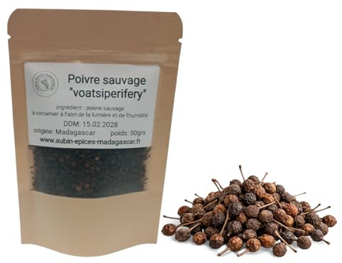 Poivre Sauvage de Madagascar Voatsiperifery - Epices Rare - Poivre en Grains entier Premium - Arome Intense et Aromatique pour Cuisine et Assaisonnement - Idéal pour Moulin (S, 50.0, gramme)