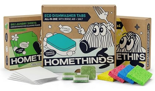 Homethings Eco Cleaning Bundle – 40 Dishwasher Tablets, 32 Laundry Sheets & Plant-Based Magic Sponge – Everyday Home Cleaning Essentials