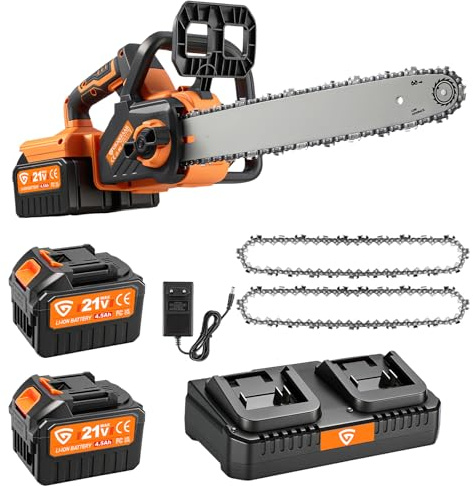 16 Zoll Akku Kettensäge 42V, Kabellose Motorsäge mit 2x4,5Ah Akku, Bis zu 200 Schnitte, Bürstenlosem Motor, Leise & Emissionsfrei, Werkzeuglose Kettenspannung für Gartenarbeit, Brennholz, Baumpflege