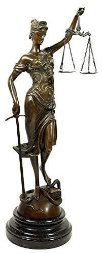 zeitzone Bronze Skulptur Figur Justitia Göttin der Gerechtigkeit Marmorsockel 41cm