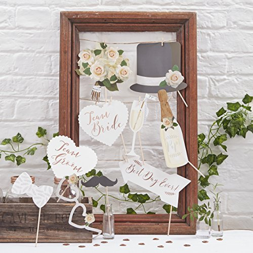 Ginger Ray Photo Booth Wedding Rose Gold Mrs Party Props Kit 10 Pack, Letter Print, One Size