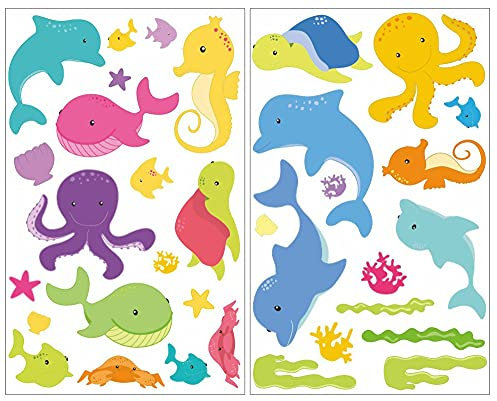 Samunshi® 34x Wandtattoo Comic Fische Set Wandbilder Kinderzimmer Deko Junge Wandtattoo Kinderzimmer Mädchen Wandsticker Kinderzimmer 2x 41x66cm