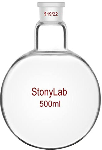 StonyLab Borosilicaté Verre Simple cou Fond Rond Flasque RBF, Ballons de Laboratoire Single Neck Round Bottom Flask avec 19/22 Standard Cône Joint Extérieur - 500ml