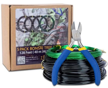 ZELARMAN Bonsai-Trainingsdraht, 4 Stück, insgesamt 128 m (je Größe 32 Fuß), 3 Größen – 1,0 mm, 1,5 mm, 2,0 mm – korrosions- und rostbeständig Black(with Bonsai Wire Cutter)
