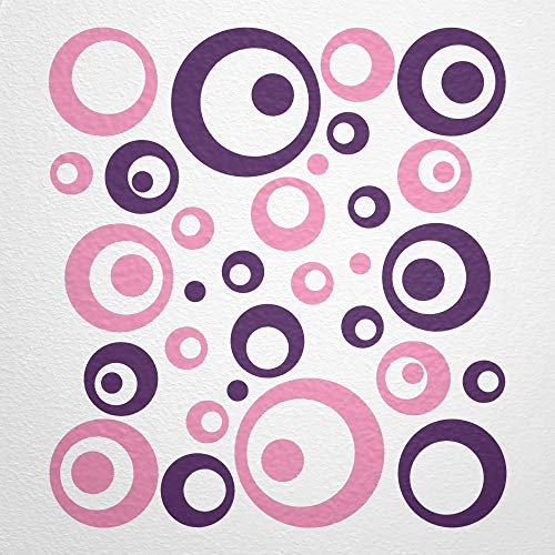 WANDfee Wandtattoo Kreise Punkte 50 Aufkleber FARBWUNSCH Wandaufkleber Kinderzimmer Fliesenaufkleber Badezimmer Küche rosa lila