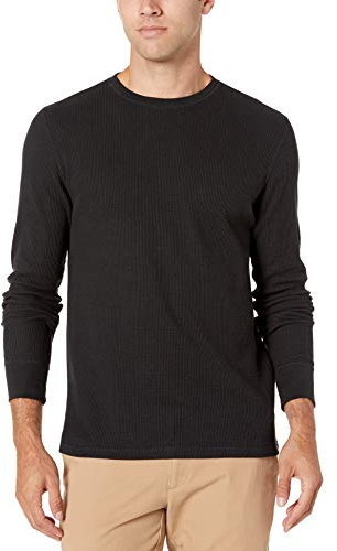 Amazon Essentials Men's Slim-Fit Long-Sleeve Waffle Shirt, Black, L