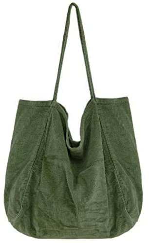 Funtlend Damen Cord Umhängetasche Groß - Schultertasche Shopper Crossbody Elastische Tasche für Arbeit, Büro, Einkaufen, Schule - 40 * 40 * 23cm