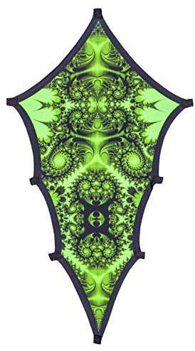 PSYWORK Schwarzlicht Segel Spandex | Drache Fractal Green Black II | 1,10 x 0,55m | UV-aktiv | Leuchtend | Wandtuch Wandbehang Stoff Neon Deko Party Tuch Tapestry Poster PSY Goa