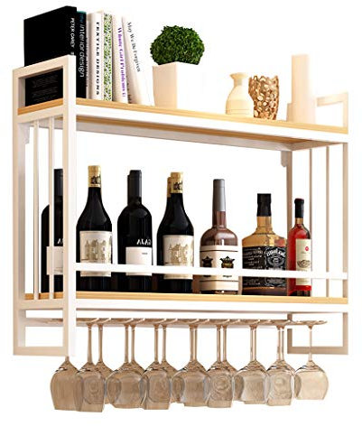 Weinregale Holz mit glashalter Wandmontage Metall | Hängend Weinglashalter Regal Schiene | Weinständerl mit Glashalter |Weinflaschenhalter Wand aufgehängt | Flaschenregal für Küche, Weiß