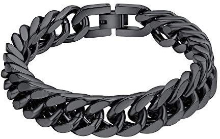 ChainsHouse Mens Chain Cuban Bracelet for Men Stainless Steel Bracelets Curb Chains Link Motorcycle Gifts Jewellery for Boyfriend Large Wrist 12mm 23cm