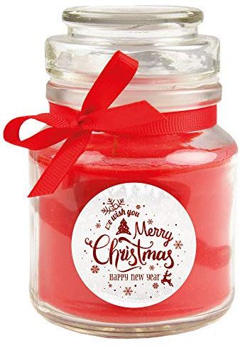 HS Candle Duftkerze 'Weihnachten' im Bonbonglas (mit Deckel), Rose, Ideal zur Adventszeit/Weihnachtszeit