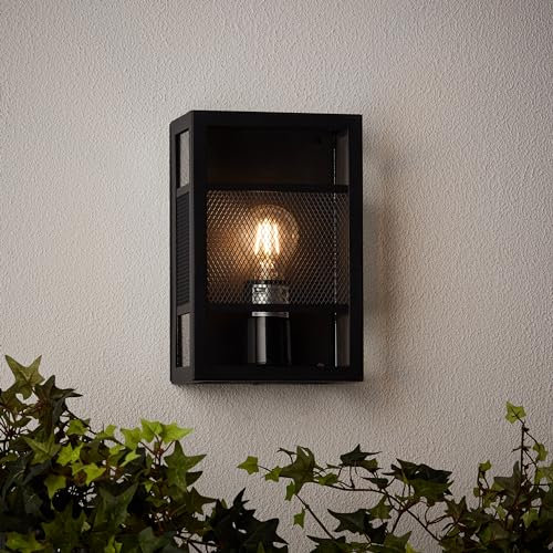 Lightbox Design Außen Wandlampe Schwarz mit IP44 Spritzwasserschutz - Stylische Außen Wandleuchte LED geeignet - Aussen Wandlampe ideal für Hauswand, Haustür und Garten