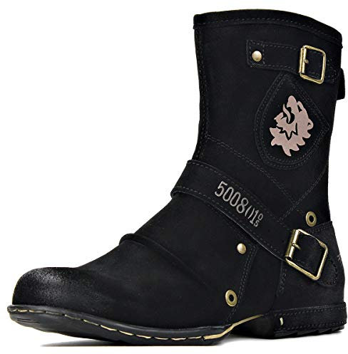 OSSTONE Chukka Stivali Cowboy Boots Maschio Mens Motociclo Botas in Pelle Vitello Western retrò Stile Uomo Stivali Piatto Caviglia Stivaletti Boots 5008-1-HH-Suede-Black-IT Camoscio Nero 11