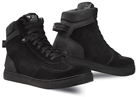 SHIMA SX-2 EVO Scarpe Moto Uomo - Stivali Moto in Pelle, Traspirante, Rinforzato con Supporto della Caviglia, Suola Antiscivolo, Impugnatura per il Cambio di Marcia (Nero, 45)