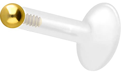 PIERCINGLINE PTFE Labret mit Gewinde Titan AUFSATZ KUGEL 2 mm Piercing Lippe Nase Ohr Helix Goldfarben 1,2 x 9 mm