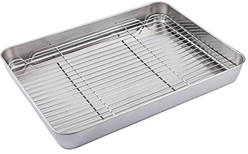 JINGLING Bandeja para Hornear con Parrillas Bandeja para Hornear Acero Inoxidable para Galletas con Rejilla Enfriamiento No Tóxico Y Saludable Sin Óxido Y Menos Pegajoso, Grueso Y Resistente