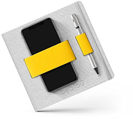 BEBLAU FLEX | Libreta inteligente con organizador elastico portátil integrado | Solución teletrabajo | Accesorios ordenador portátil | Perfecto para móviles | Gran regalo | AMARILLO - PUNTOS