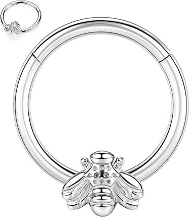 hengkaixuan Daith Ohrringe Chirurgenstahl 16G Septum Schmuck Silber Septum Ring Higned Segment Seamless Clicker Ring Rook Conch Tragus Helix Ohrringe Septum Piercing Schmuck 10mm mit Biene