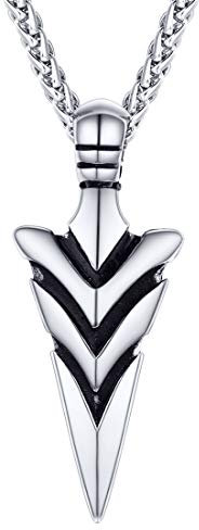 U7 Pfeilspitze Halskette Edelstahl Speerspitze Anhänger mit 3mm/55+5cm Weizenkette Glückbringer Arrow Pfeil Modeschmuck Accessoire für Männer Jungen