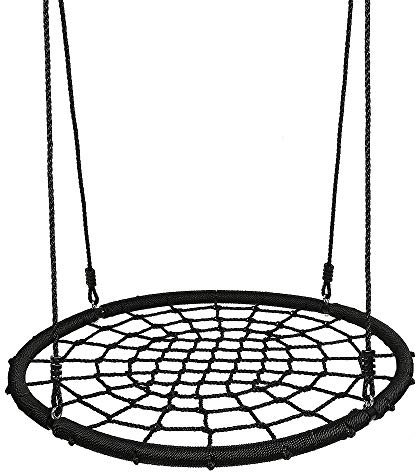 Willonin Balançoire Nid d’Oiseau Rond Balançoire d'arbre en Plein Air pour Enfants Charge Maximale 200 KG Extérieur Noir Corde Réglable 150-180CM