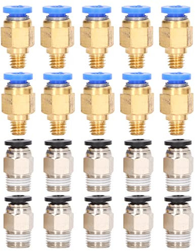 20 Stück 3D-Drucker Pneumatikfitting PC4-M6 Pneumatikfitting Push to Connect + PC4-M10 Straight Quick In Fitting Zubehörset Kit für Ender 3