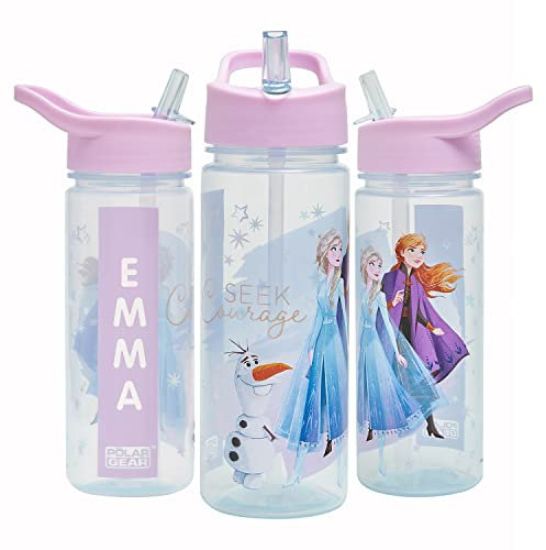 Disney Bouteille d'eau personnalisée Frozen Magic avec paille 500 ml – Produit officiel par Polar Gear, réutilisable sans BPA pour enfants, Tritan – Idéal pour l'école, la crèche, le sport, le