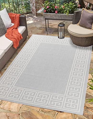 Serdim Rugs Sky Greek Key Indoor Outdoor Area Rug, Silver, 160x230cm