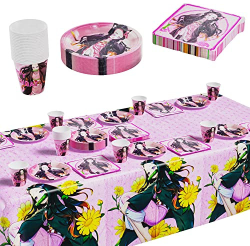 TLESMH Partygeschirr,Geburtstag Geschirr Set 61 Pcs,Party Tableware,Geburtstags Dekoration,Teller Tasse Servietten Tischdecke,für Kinder Party Dekoration