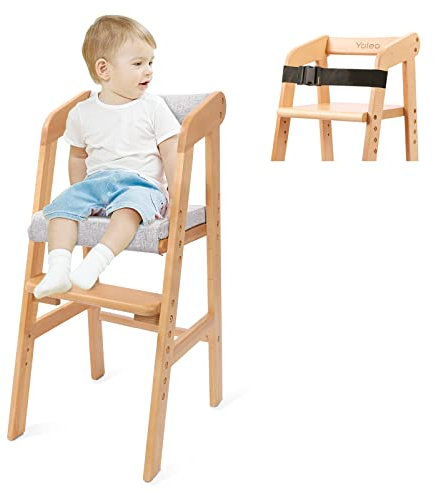 YOLEO Seggiolone Pappa in Legno, Sedia Evolutiva per Bambini e Adulti, Altezza Regolabile da 46 a 52 cm, Portata fino a 90 kg, Ideale per Studio e Pasti