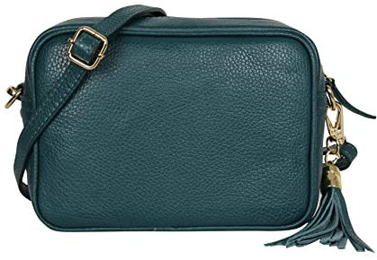 AmbraModa GLX8 - Damen Handtasche Umhängetasche Schultertasche Handytasche aus genarbtem Rindsleder (Petrol)