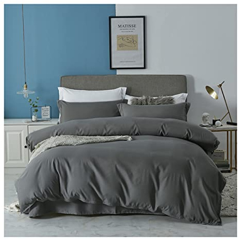 Solid Colour Duvet Cover Set Matching Pillowcases, 1000TC Microfiber Quilt Comforter Encasement, Wrinkle & Stain Resistant Bedding, Easy Care, Machine Washable, Zipper Closure (Charcoal, King)