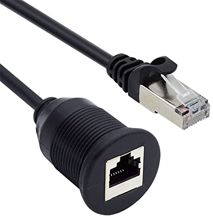 Cablecc 1 m langes, wasserdichtes, staubdichtes Verlängerungskabel mit Schraubverschluss, CAT6 RJ45 Stecker auf Buchse, LAN, Ethernet, Netzwerk-Verlängerungskabel, Auto-Schalttafelmontage-Design