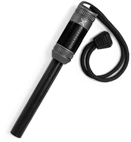 Exotac fireROD XL Ferrocerium Firestarter with Replaceable 1/2 in. Diameter Waterproof Ferro Rod Striker, Heavy-Duty Flammable Repair Tape, and Tinder Capsule Compartment with Included quickLIGHT Tabs
