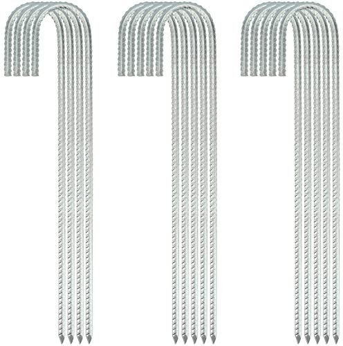 MUKLEI 14 Pack 16 Inch Ground Stakes J Hooks, Galvanised Steel Ground Rebar Stakes, Heavy Duty Tent Pegs, J Shape Ground Anchors Garden Stake Pegs for Tents, Marquees, Trampolines, Canopies