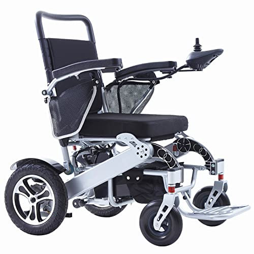 Bueuwe Rollstuhl Elektrisch Faltbar Leicht Elektrorollstuhl, Elektrischer Rollstühle für ältere und Behinderte Menschen, Li-Ion Battery 24V 20Ah, Aluminium, Silber