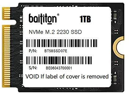 BAITITON 1TB M.2 2230 NVMe PCIe SSD Disque Dur État Solide Compatible avec Steam Deck, Surface Pro, Tablets 1To