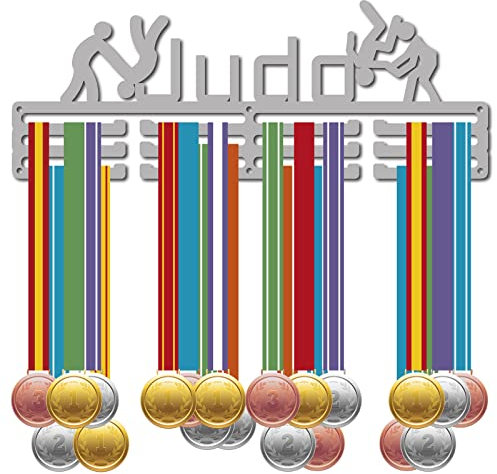 CREATCABIN Judo-Medaillenhalter Metall Medaillendisplay Aufhänger Ständer Sportler Auszeichnungen Wandhalterung Dekorrahmen Koffer Gewinnergeschenke Für Rennen Gymnastik Läufer Laufen Silber 40x15cm