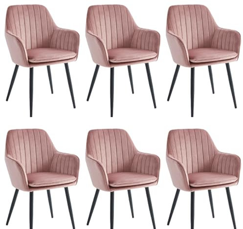 Colenis® - Lavinia - Rose - Lot de 6 - Chaise de Salle à Manger Moderne Chaise de Cuisine en Velours et métal